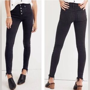 Madewell 9” High Rise Skinny Raw Ankle Button Up Jean - Black - Size 28